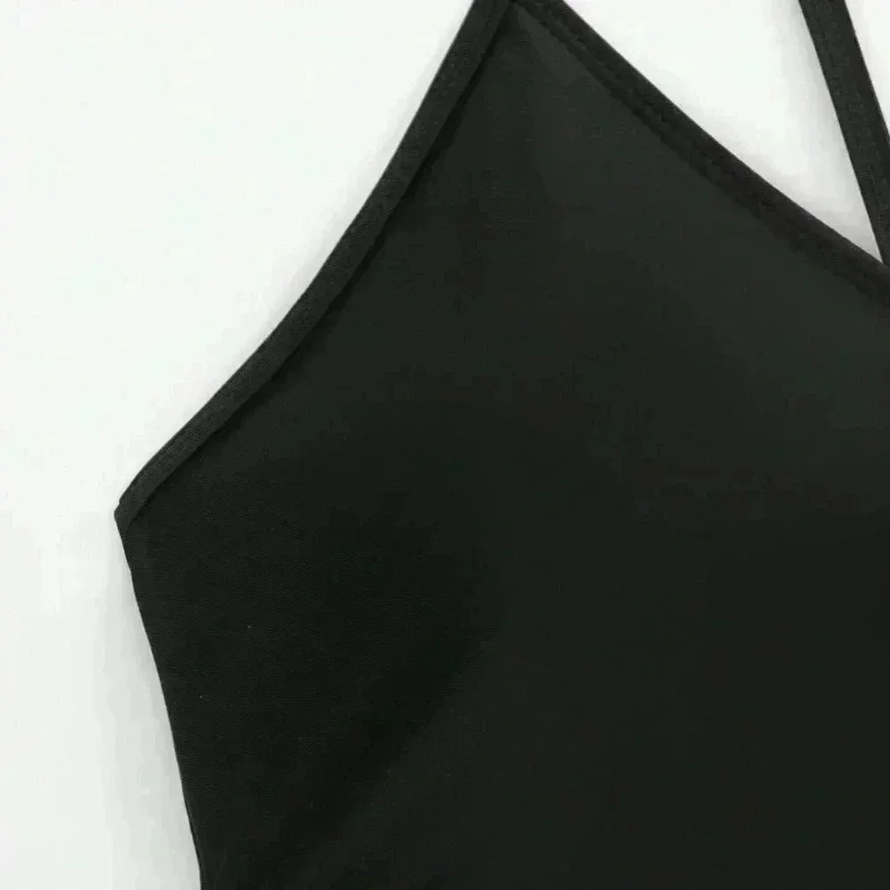 Black Women's Summer Beach Cut Out Ring Linked One Piece Swimsuit